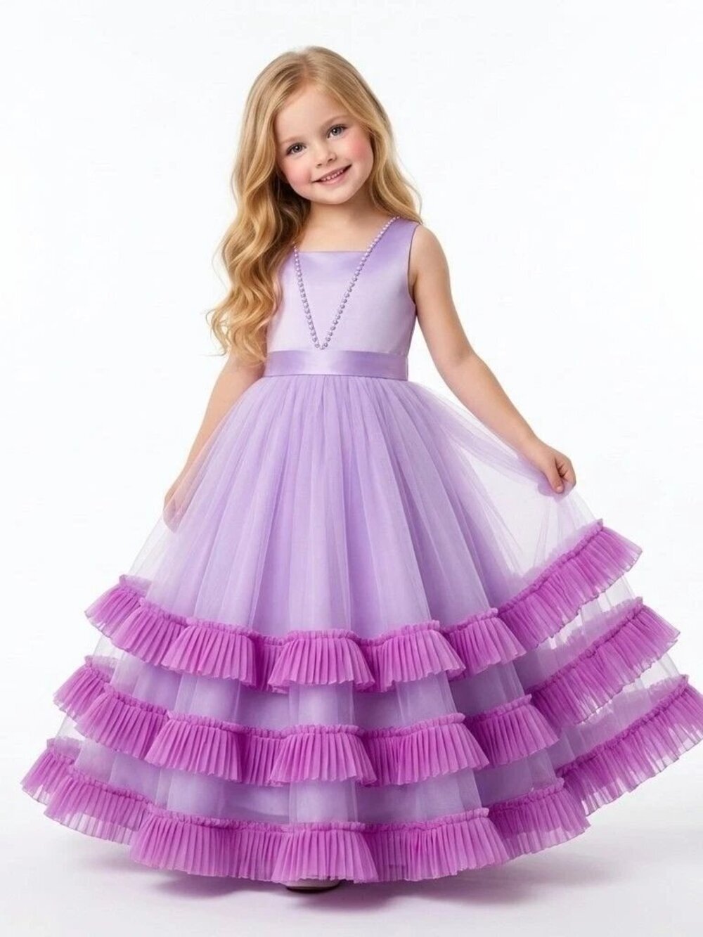 Girls Lavender Princess Party Dress Tiered Tulle Ruffle (Size 10)